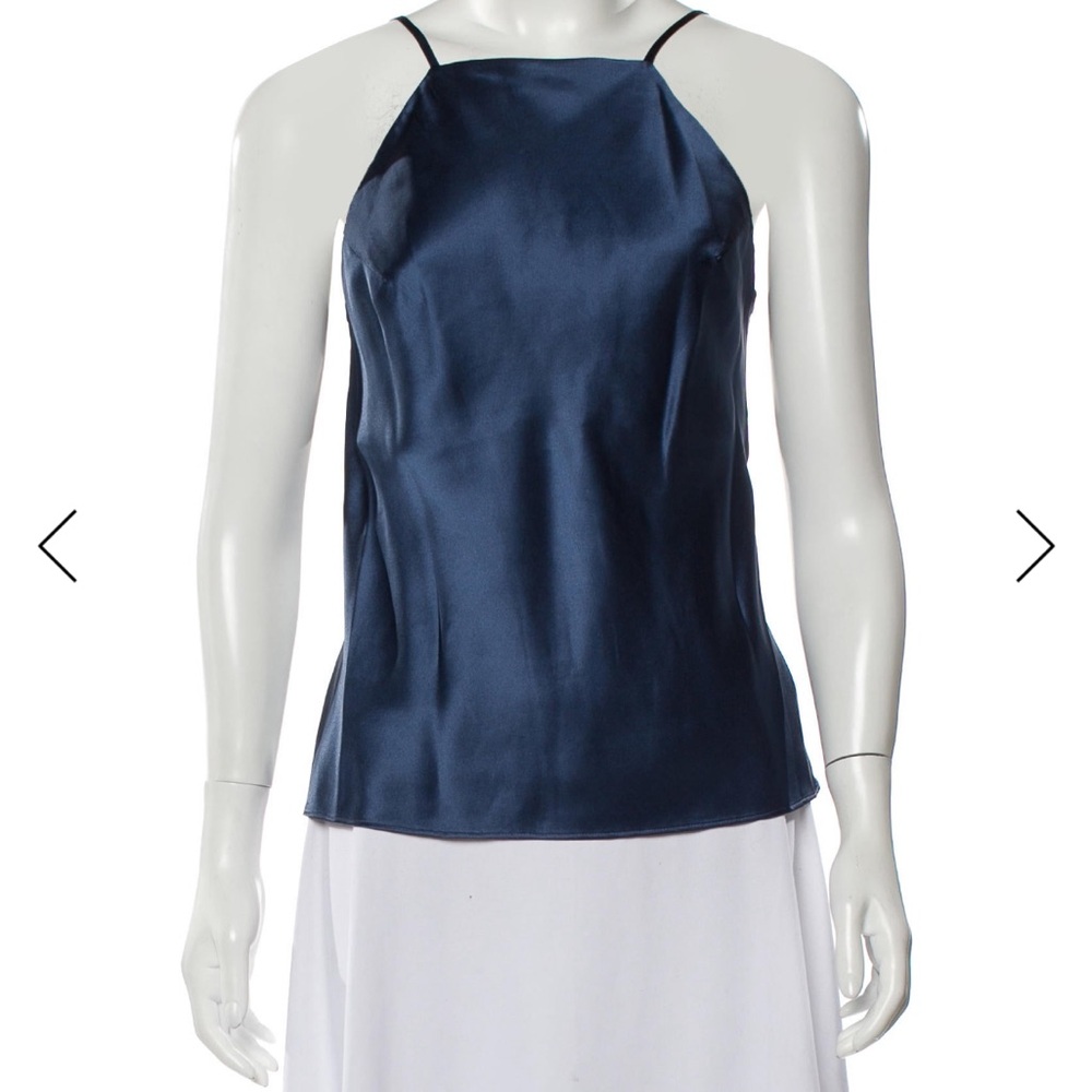 Elegant Navy Blue Fleur du Mal Silk Top